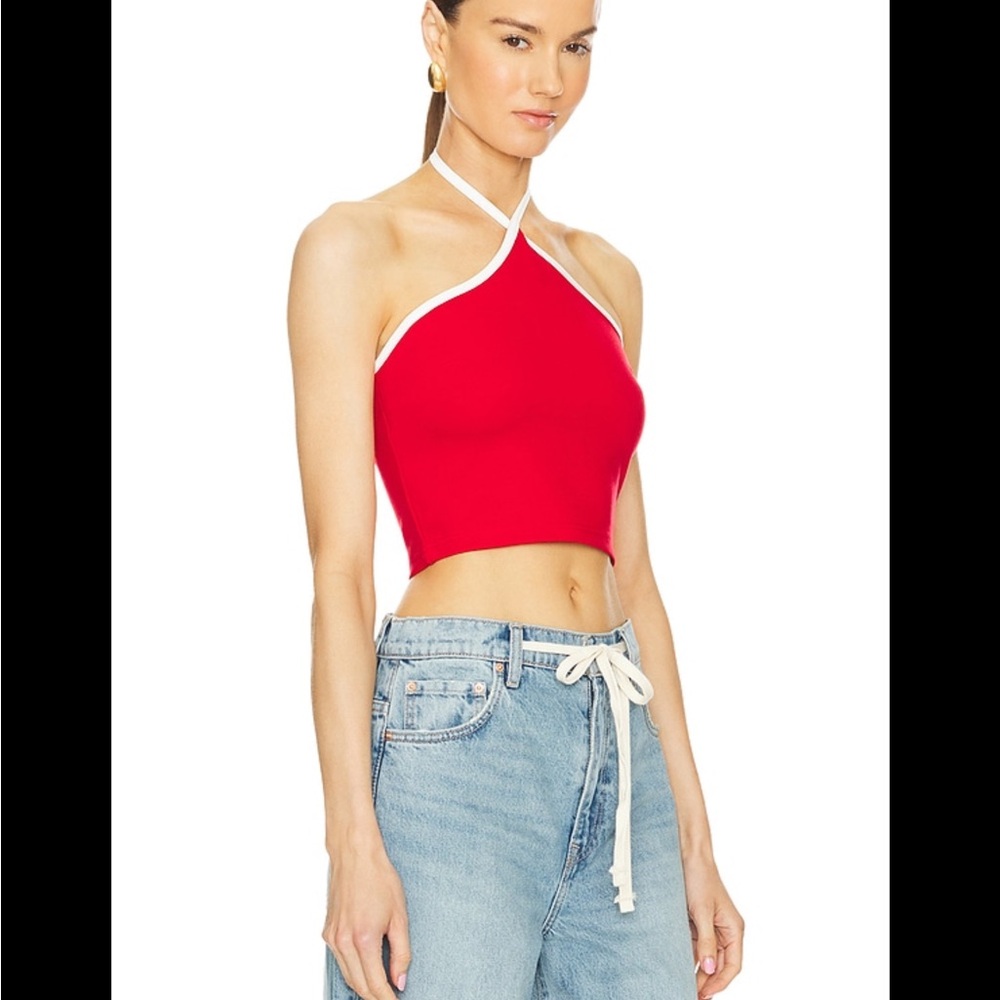 superdown Red Halter Crop Top with White Trim